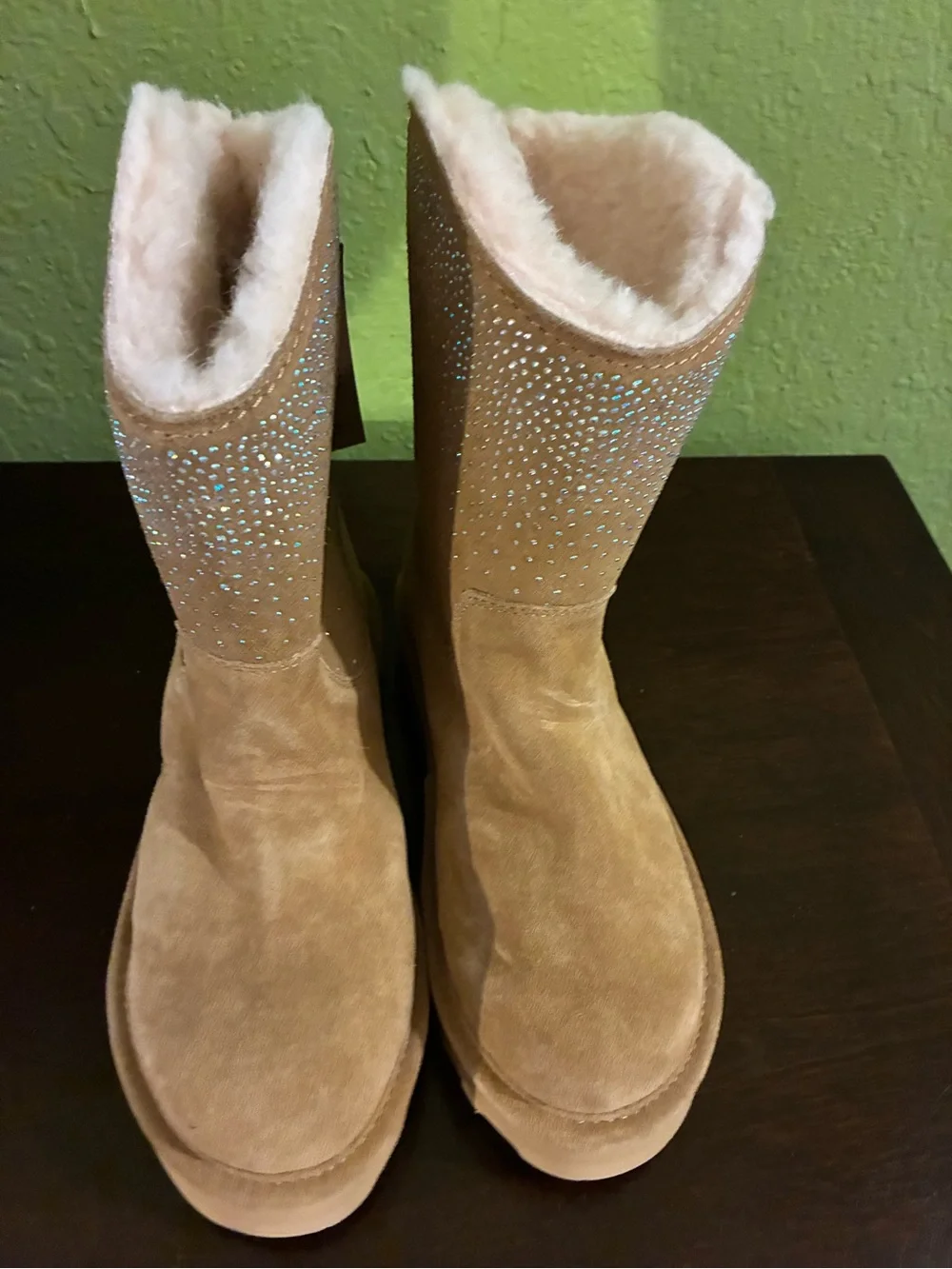 BearPaw Tan Suede Mid-Calf Boot with Sparkle Studs size 7 BNWT